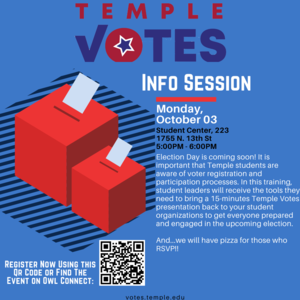 Ballot box with Temple Votes logo