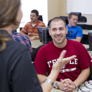 A student received career development advice at Temple University Ambler.