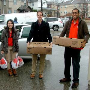 Students deliver turkeys to the Mattie Dixon Community Cupboard in Ambler Borough.