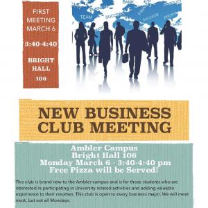 The Ambler Campus Business Club will meet on Mondays at Temple University Ambler