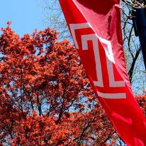Temple T Banner in the Spring.