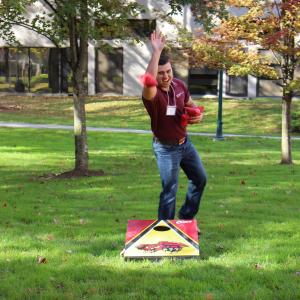 Take part in the Corn Hole Contest in the Red Barn Gym at Temple University Ambler