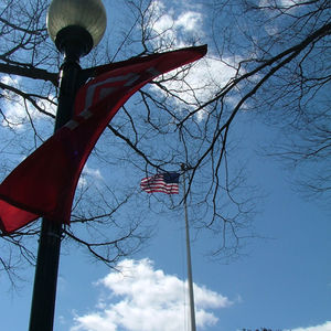 The American Flag Raised Above Campus