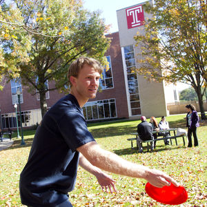 Playing Frisbee Golf at Temple University Ambler.