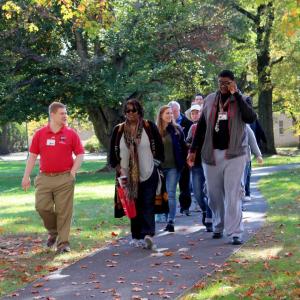 Prospective students take a tour of campus.