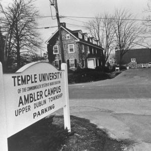 An historic image of entrance to Temple University Ambler.