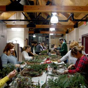 Wreath Making in the Ambler Campus Greenhouse.
