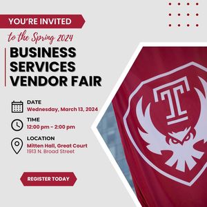 Invitation to the Spring 2024 Business Services Vendor Fair on Wednesday, March 13, 2024 from Noon to 2pm in Mitten Hall