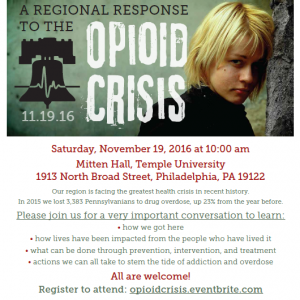 A flier for the Regional Response to the Opioid Crisis event