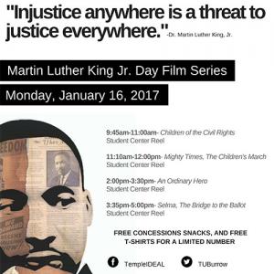 A filer with an illustration of Martin Luther King Jr. and his quote that reads "injustice anywhere is a threat to justice everywhere." 