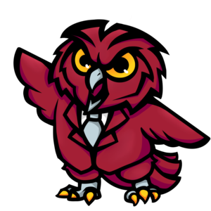 Owl in a suit with arms raised