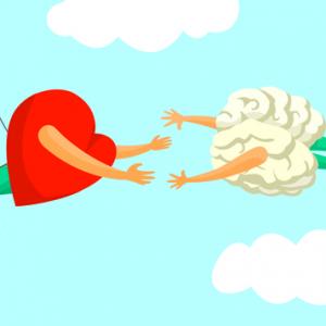 A heart and brain on a trapeze. 