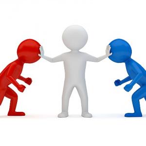 A clipart image of a figure breaking up an argument between two people.