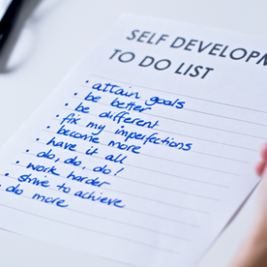 A to-do list with self-development goals on it. 