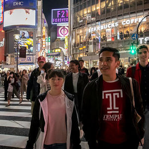 Temple students crossing street in Tokyo