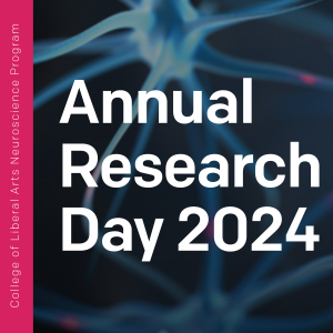 image of the words Annual Research Day 2024 in white over a picture of neurons