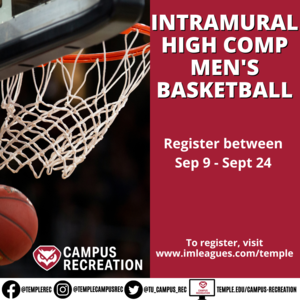 Intramural registration with photo of basketball going through hoop