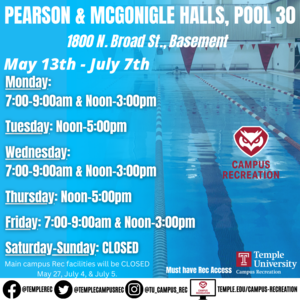 Facility schedule with pool in background