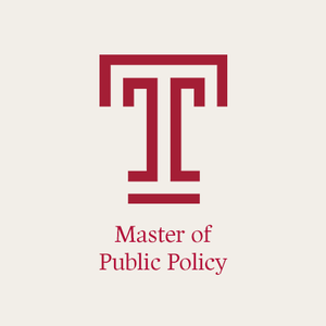 image of Temple T and Master of Public Policy text in red on a beige background