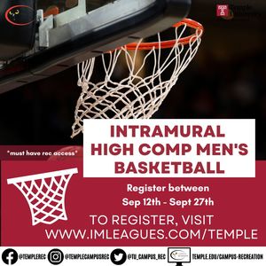 Registration for Intramural High Competition Mens Basketball starts September 12th and ends September 27th. Must have campus rec access to register for this event. 