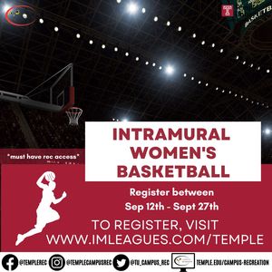Registration for Intramural Womens Basketball starts September 12th and ends September 27th. Must have campus rec access to register for this event.  