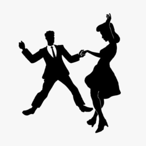 silhouette of two swing dancers