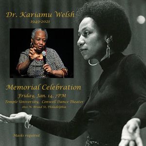 images of dr. welsh; one black and white photo of a woman with a short afro, hoop earrings, and a black turtleneck; one of a woman with short gray hair and a zig-zag patterned shirt speaking into a microphone 