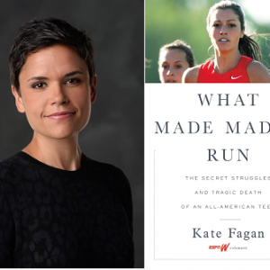 Author Kate Fagan with book What made maddy run